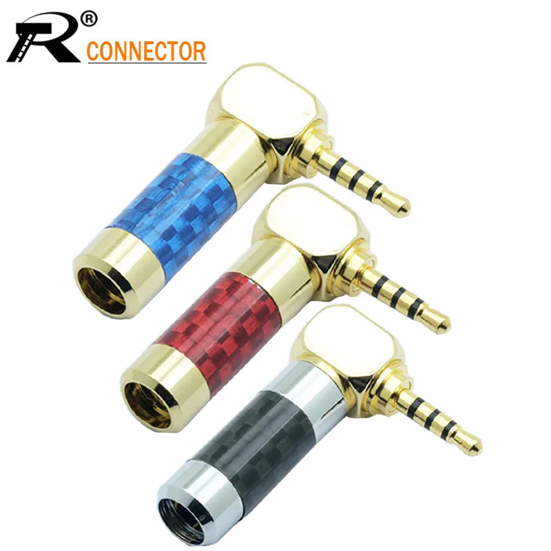 100pcs lot Jack 2 5mm 4 Poles Male Plug Carbon Fiber Right Angle 2 5mm Plug Soldering Headphone Wire Connector for 6MM Cable