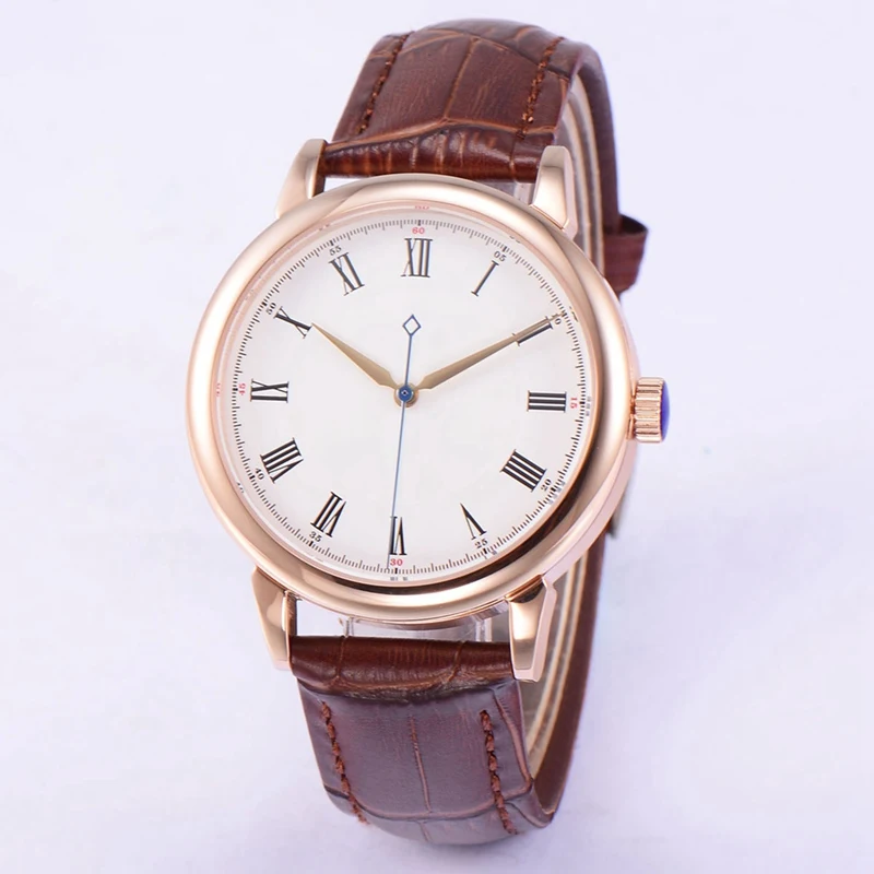 

Debert 40mm Mens Auto Watch Rosegold Case Roman Marks Sapphire Sterile Watches Miyota 821A Movement Brown Strap Clock WDT7031ARN
