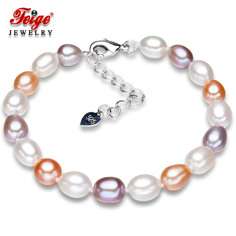 

100% Freshwater Pearl Bracelets for Women's Jewelry 7-8mm Rice shape Multicolor Natural Freshwater Pearls Bracelet Fine Jewelry