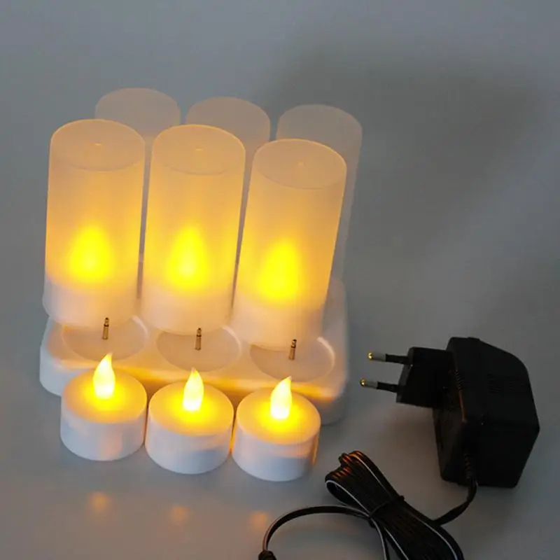 

6pcs ABS Realistic Tea yellow Light Safe Flickering Bright electronic Candle Lamp UK/US/EU Plug Rechargeable LED