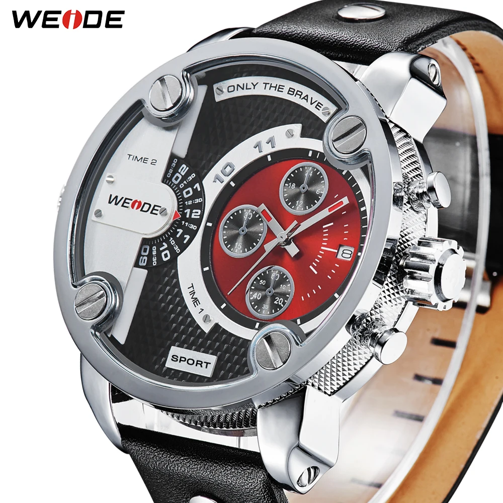  WEIDE Man Luxury Casual Quartz Military Sports Calendar Auto Date Black Leather Strap Alloy Case Re