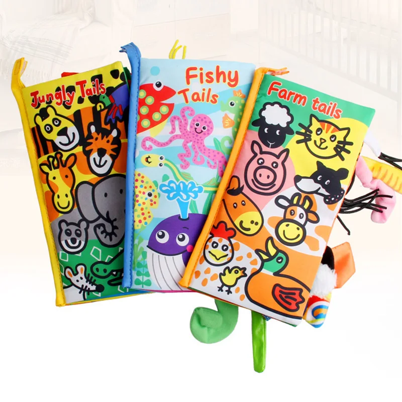 

Baby Infant Toys Baby Cloth Book Early Learning Educational Toys with Animals Tails English Story Soft Cloth Development Books