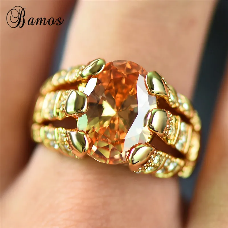 

Bamos Male Vintage Big Yellow CZ Ring With Stone Fashion Yellow Gold Filled Jewelry Luxury Jewelry For Men Party Accessories
