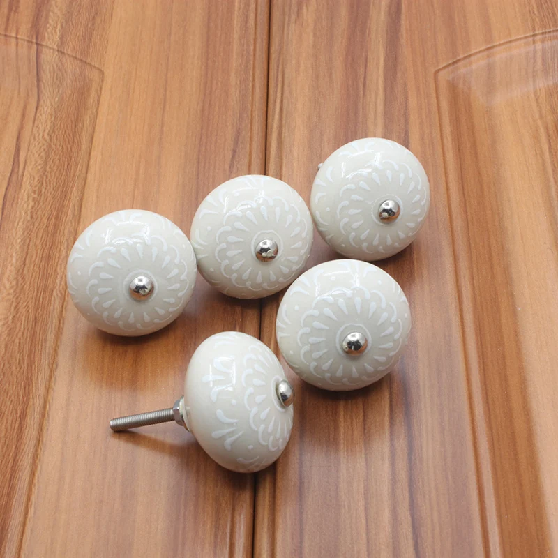 KAK 40mm Hand-painted Ceramic Drawer Knobs Porcelain Rural Cabinet Knob Cupboard Handles Mediterranean Furniture Handle Hardware