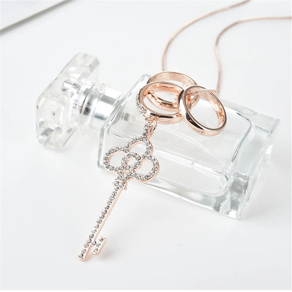 

ECODAY Sweater Chain Long Necklace Women Crystal Key Smooth Circles Pendant Necklace Collares Bijoux Femme Jewelry