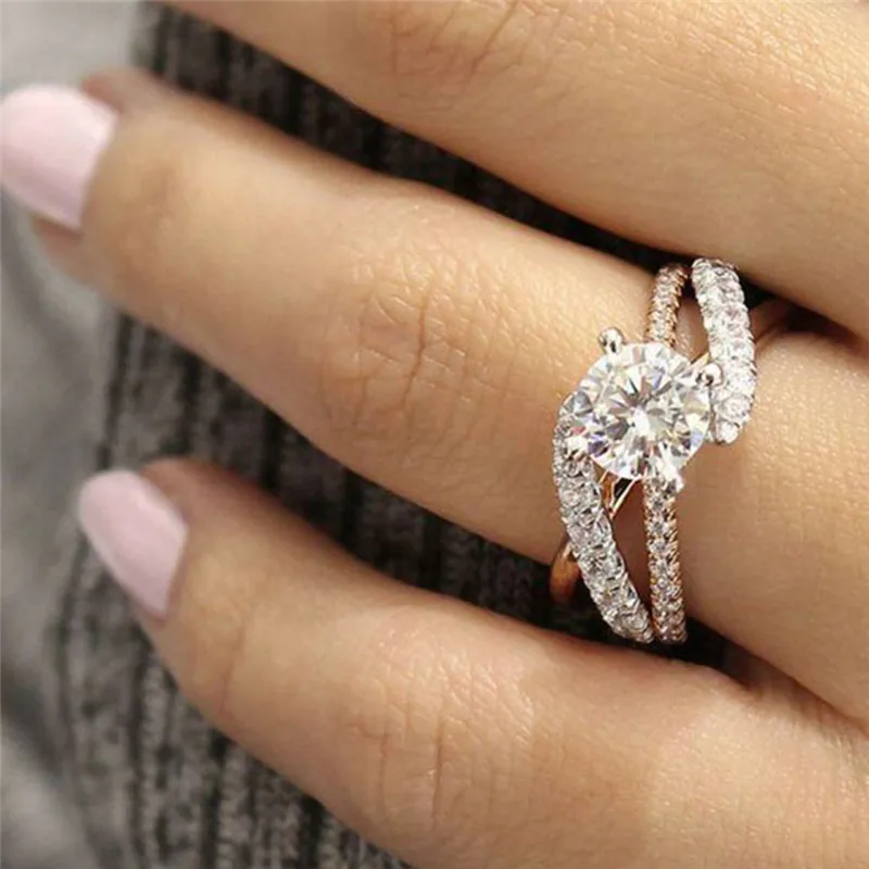 

Romad Fashion Vintage Romantic Wedding Crystal Rings Rose Gold Color Big Cubic Zircon Womens Band Rings Full Sizes Wholesale Z45