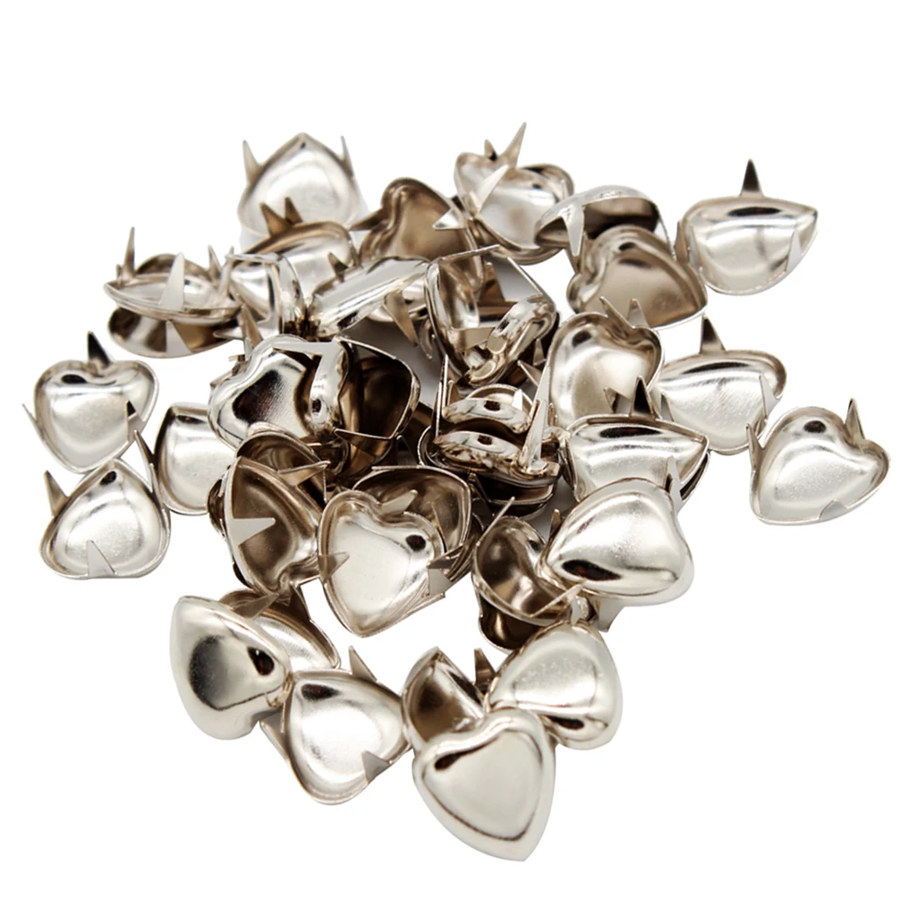 fityle 50Pcs DIY Love Heart Metal Leathercraft Rivets Claw Studs Bags Clothes Hats Leather Decor