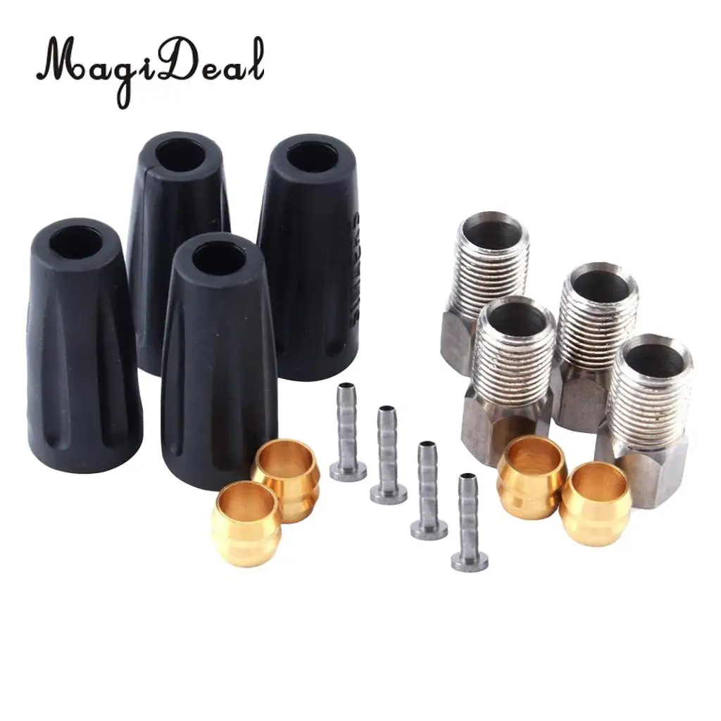 16Pcs Bike Bicycle Hydraulic Disc Brake Hose BH90 Fittings 4 Olive/Bushing & 4 Connector Inserts & 4 Tubing Screws & 4 Dust Caps
