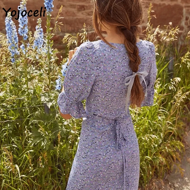 Yojoceli boho Цветочный Принт 2019 летнее женское платье на пуговицах спереди миди с