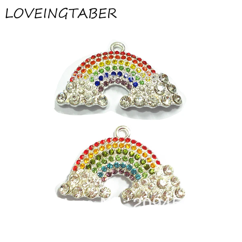 

( Choose Color First ) Large Size 50mm*30mm 10pcs/lot Rainbow Rhinestone Pendants For Chunky Kids Necklace