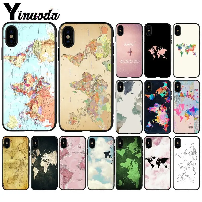 

Yinuoda Travel in the world map Plane plans Black TPU Silicone Phone Cover for iPhone X XS MAX 6 6s 7 7plus 8 8Plus 5 5S SE XR