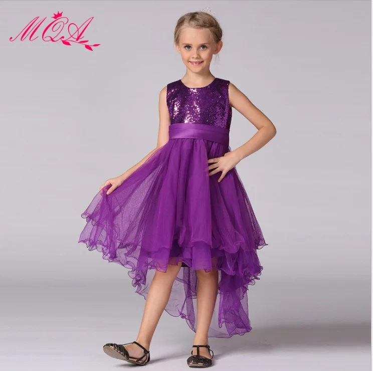 Elegant Baby Girls Party High Low Sequined Dress With Bow Back 2016