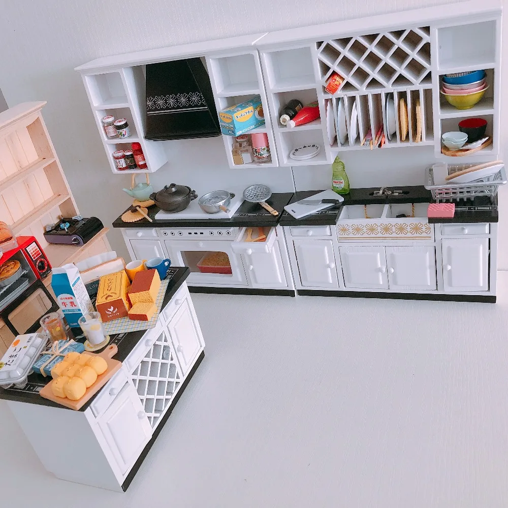 A02-X014 الأطفال طفل هدية لعبة 1:12 دمية مصغرة الأثاث مصغرة rement الأبيض أسود اللون المطبخ 3 قطعة/المجموعة