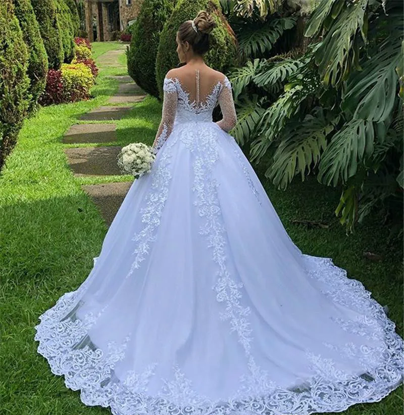Modest 2019 Long Sleeve Wedding Dresses Western Garden A Line Sheer Off Shoulder Appliqued Ruched Long Bride Wedding Gowns  164 (4)