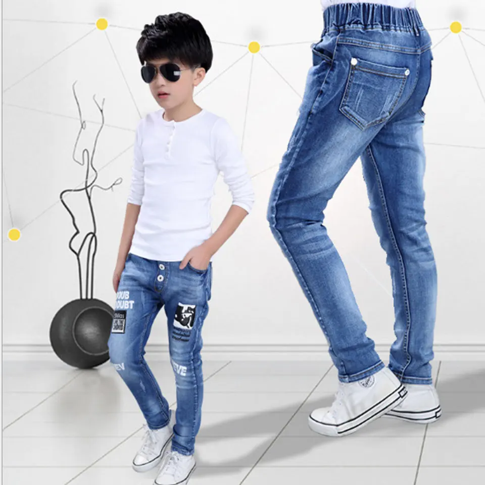 

For 4-15 Years Top Quality Kids Boys Jeans Pants Autumn S Fashion Designer Trousers Boy Denim Pants Casual Solid Jeans