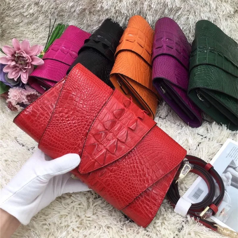 Foldable Designer Genuine Alligator Skin Lady Phone Clutch Purse Exotic Real Crocodile Leather Women Single Cross Shoulder Bag