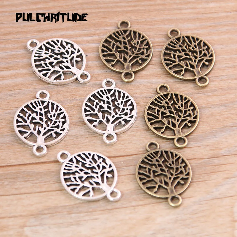 

PULCHRITUDE 20PCS 16*23mm New Product Plant Tree Connectors Two Color Plated Pendants Jewelry Making DIY Handmade Craft