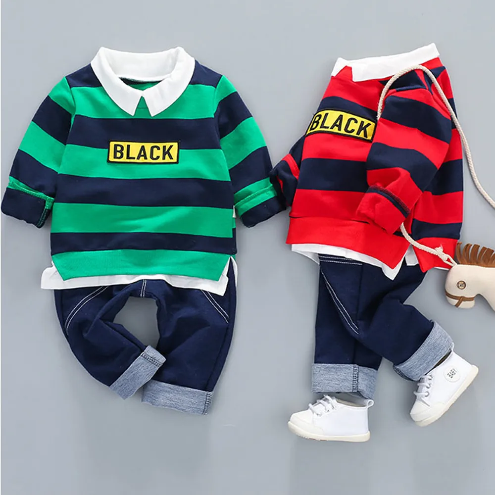 Toddler Kids Clothing Set Cotton Baby Boy clothes Striped Long Sleeve T