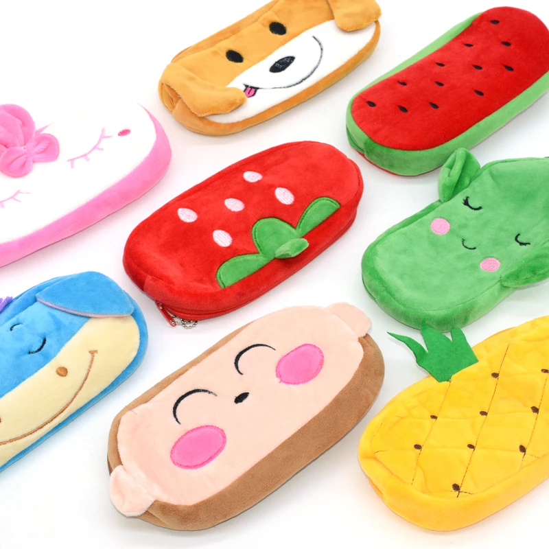 

pencil case kawaii Cartoon Plush High capacity school supplies watermelon fruit gran capacidad bag papeleria material escolar