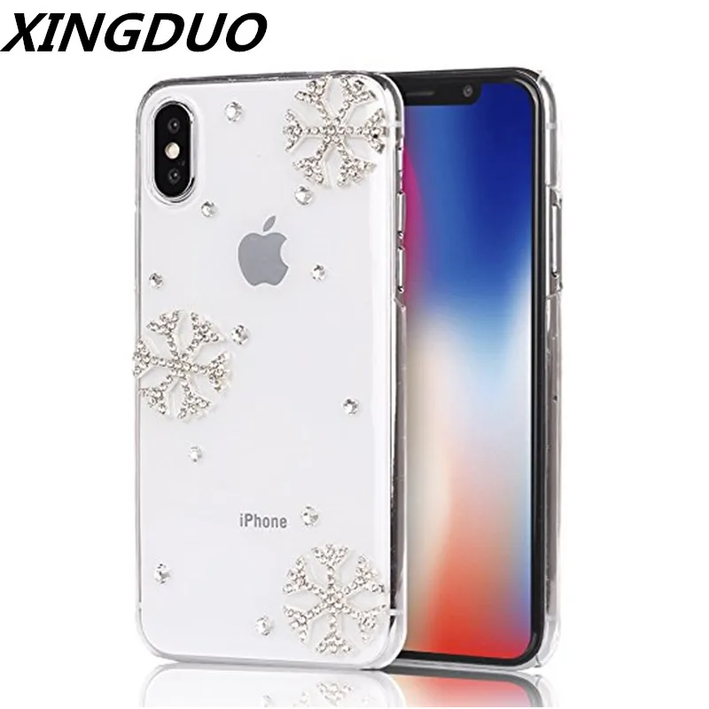 

XINGDUO Snowflake diamond Mobile phone shell gift crystal TPU soft Transparent case for iPhone X XS XR XS MAX 6 6s 7 8 Plus 5 5s