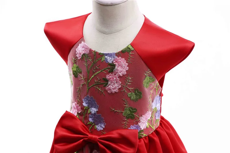 New Features Girl Kids Personality Design Flowers Embroidery Pleated Dresses Lace embroidered Child Wedding Dress09
