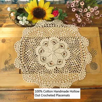 

Set of 2 European 100% Cotton Handmade Crochet Hollow Design Table Placemats Washable Wear-Resistant Decoration for Everyday Use