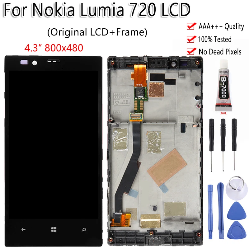 

4.3" For Nokia Lumia 720 RM-885 LCD Display Touch Screen With Frame Digitizer Replacement Assembly For Nokia 720 LCD 100% Tested