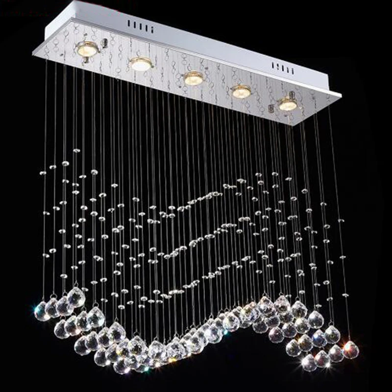 

Modern Crystal Rain Drop Ceiling Light Wave Rectangle Lamp LED Ceiling Light for Dining Room Restaurant Living Room Lamp
