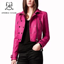 Весна Осень Сексуальная короткая натуральная кожаная куртка женская мотоциклетная кожаная одежда из овчины женская ультра короткая Дизайнерская куртка