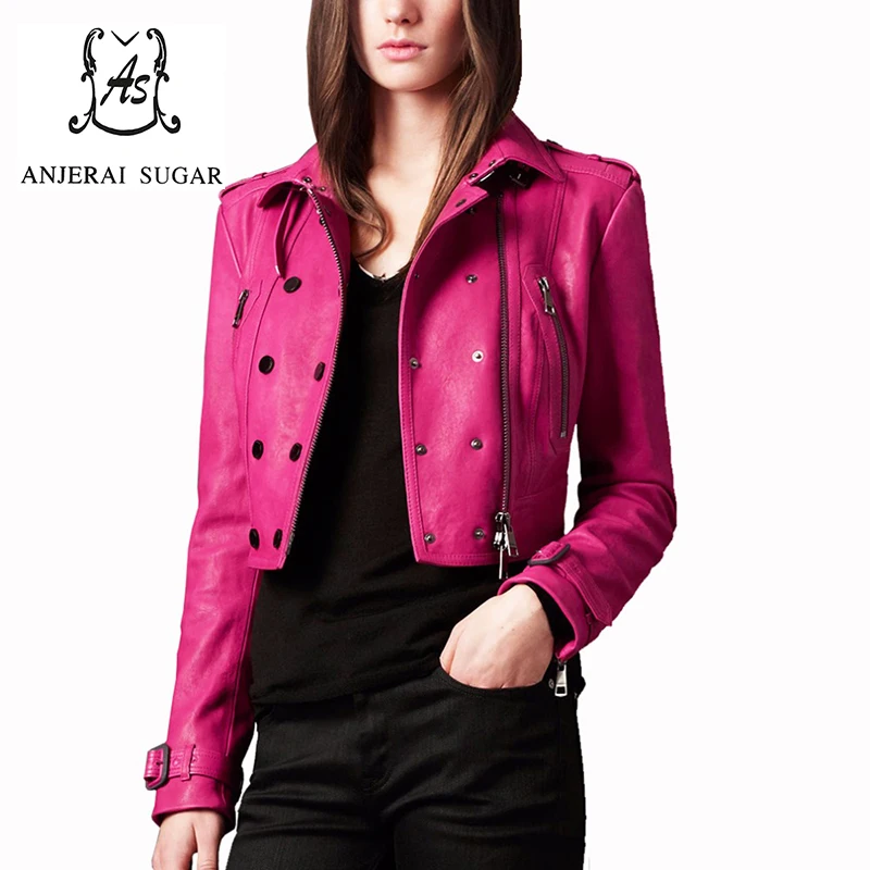 

Spring autumn sexy short genuine leather jacket women motorcycle sheepskin leather clothing female Ultra short design Jacket