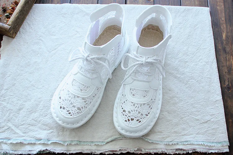 HUIFENGAZURRCS/ботинки из хлопчатобумажной ткани и пеньковой сетки; женские босоножки в винтажном стиле; Очень мягкая подошва; удобная дышащая женская обувь - Цвет: White