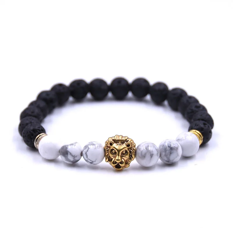 

NCRORCN Fashion Lion Head Bracelet beads Bracelets Bangles Charm Natural Stone Bracelet For Men Women Bead Jewelry