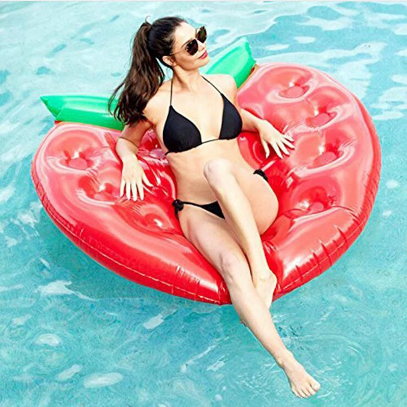 

160CM Giant Strawberry Fruit Swimming Donut Pool Floats with 16 Hole Cup Holder Summer Party Water Toys Air Lounger Boia Piscina