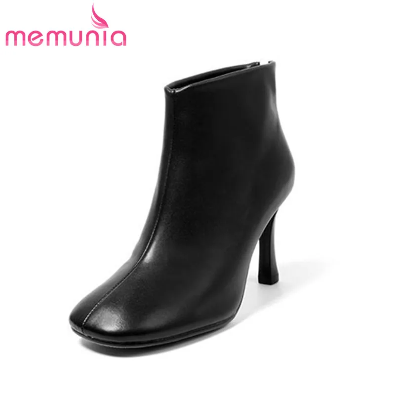 

MEMUNIA 2018 hot sale ankle boots for women genuine leather autumn winter boots sexy thin heels boots fashion prom shoes