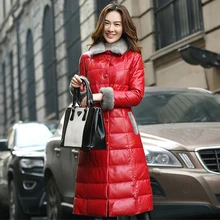 Пуховик из натуральной овчины, женский зимний пуховик с мехом, длинная куртка с воротником из натурального меха норки,, новинка, Феникс 0101H