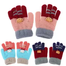 Зимние эластичные теплые перчатки для девочек детские вязаные эластичные варежки для девочек студенческие вязаные полный палец стрейч-перчатки