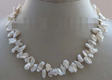 

08151 18" Genuine Natural 13mm Baroque White Reborn Keshi Petal Pearl Necklace