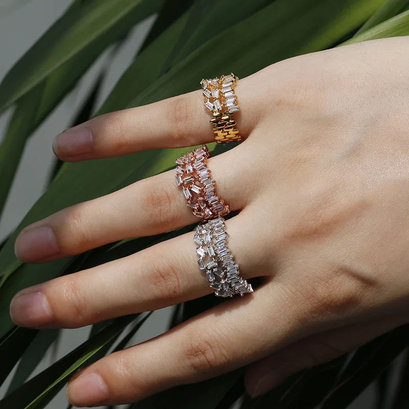 

Queen Lotus 2018 Fashion Irregular Geometric Rings for Women Adjustable Finger Ring Hollow Crystal Ring Cubic Zircon Jewelry