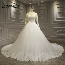 Lover Kiss Vestido De Noiva реальные изображения Свадебные платья с длинными рукавами кружево на свадебное платье Роскошная прозрачная кисея, Тюль robe mariee