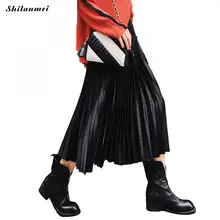 Новая мода осень и зима обтягивающие женские бархатные юбки с высокой талией женские плиссированные юбки элегантные женские длинные юбки для вечеринок