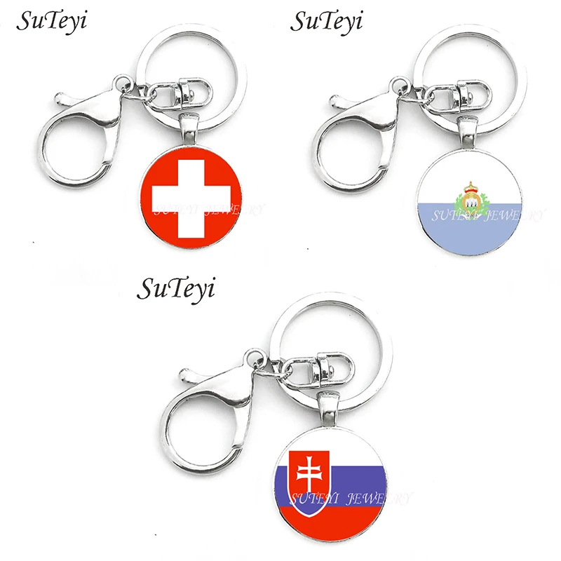 

Women Handbag Handmade Key Chain Switzerland and San Marino and Slovakia Flag Pendant Key Ring Jewelry Men Art Car Keychain