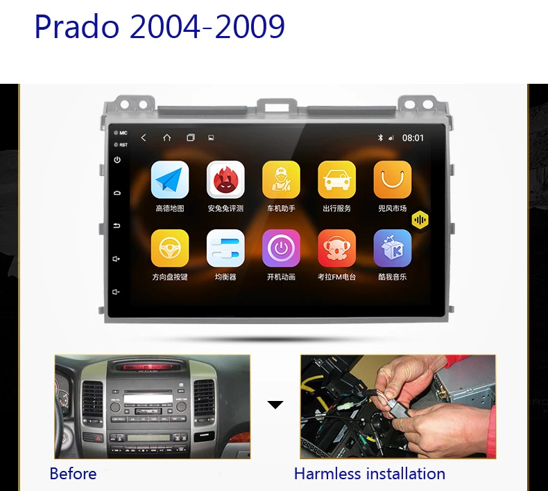 Best for land cruiser prado 120 2002-2009 J120 9 inch car multimedia player navigation gps auto radio android system 1