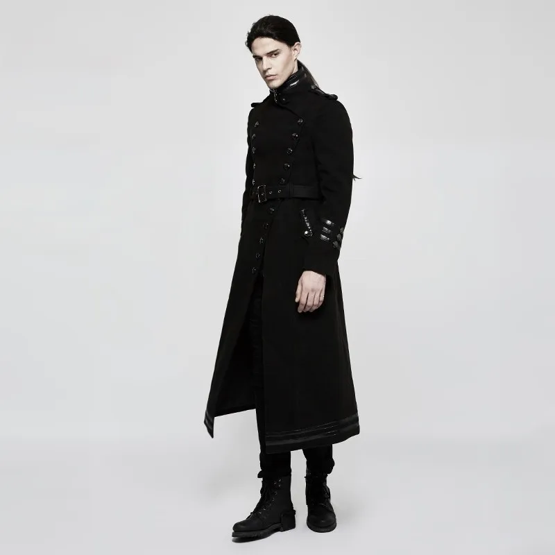 Gothic Military Metal Button Belt Black Winter Wool men Uniform Worsted coat Fashion Palace noble Long jackt Punk Rave Y-766