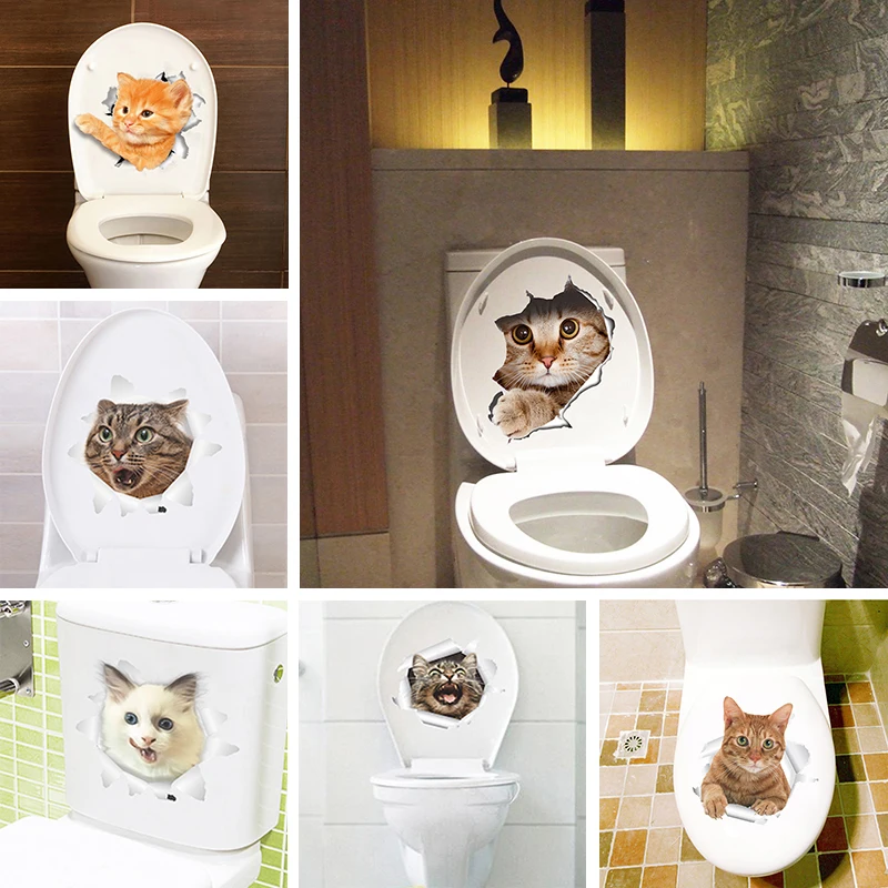 

Cat 3D Wall Sticker Toilet Stickers Hole View Vivid Dog Bathroom Home Decoration Animal Vinyl PVC Decals Art Sticker Wall Poster