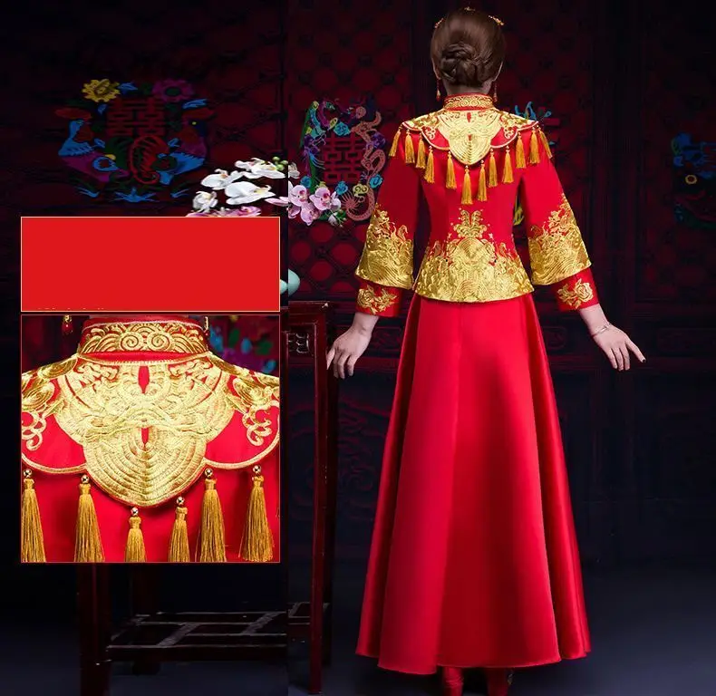 Чино традиционный Восточный Винтаж boda Vestido Qipao Chinoise rojo Cheongsam bordado Qi Pao