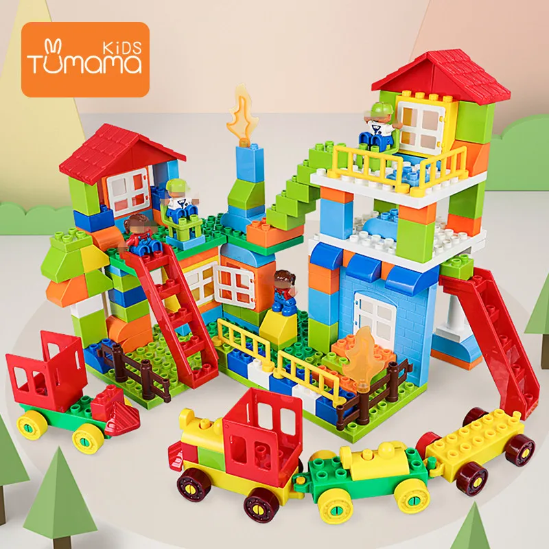 

Tumama Big Size Building Blocks 76pcs City House Blocks Castle Robot Educational Toy For Kid Compatible LegoINGlys DuploED Hous