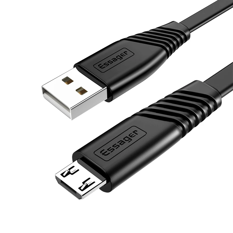 Essager плоский Micro USB кабель для Xiaomi Redmi samsung 2.4A Быстрая зарядка Microusb кабель для зарядного устройства Android кабели для мобильных телефонов - Цвет: Black