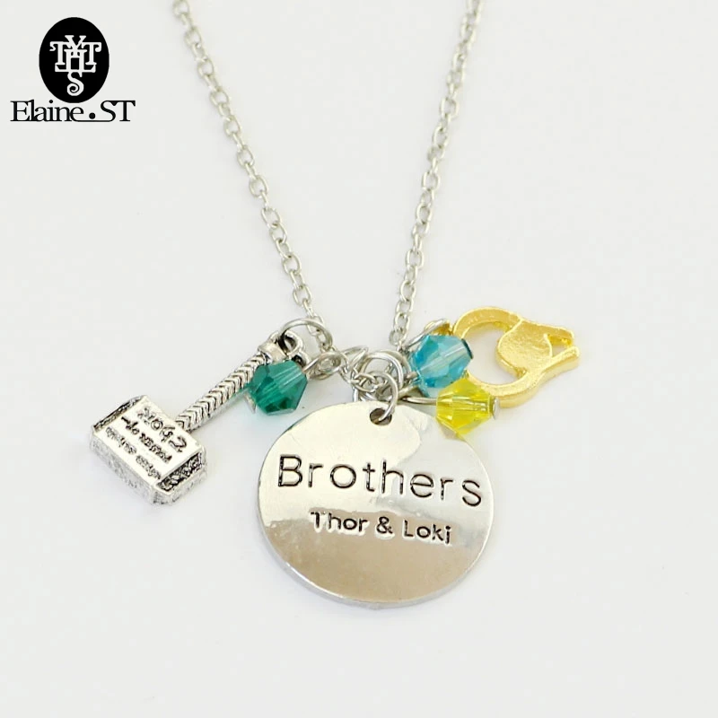 

Sci-Fi Action Movie Thor Necklace Thor & Loki Brothers letter necklace Thor Helmet Blue Crystal Pendant Necklace For Fans Gift