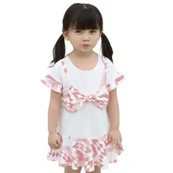 Летнее платье для маленьких девочек красный поддельные из двух частей платье удобно для одевания летом с короткий рукав