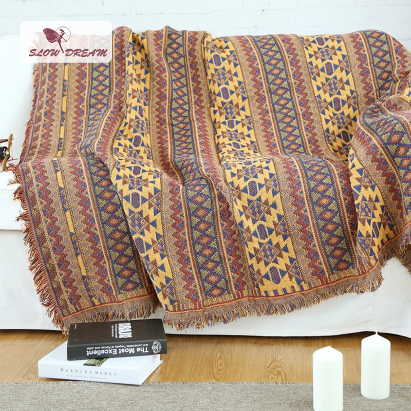 

SLOWDREAM Knitted Blanket Throw Autumn Winter Bohemian Plain Warm Thicken Blanket Child Adult Bedspread Sofa Bed Covers Quilts